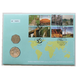 2005 First Day Coin Cover - World Heritage Sites 50p Pence Coin and 50c Cents PNC Cover - UK FDC Royal Mail Face