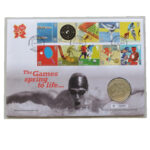 2010 First Day Coin Cover - The Games Spring To Life London 2012 Olympics £5 Pounds PNC Cover - UK FDC Royal Mail Face