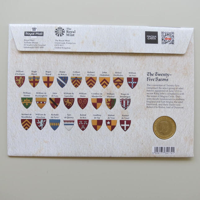 2015 First Day Coin Cover - The Magna Carta 800th Anniversary £2 Pounds Coin PNC Cover - UK FDC Royal Mail Back