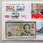 1995 First Day Banknote Cover - Liberation of Jersey 50th Anniversary £1 Pound Banknote Cover Left