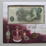 1998 First Day Coin Cover - 10th Anniversary of the Last One Pound Note £1 Banknote & £1 Pound Coin PNC Cover Left