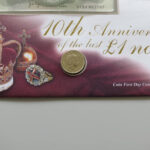 1998 First Day Coin Cover - 10th Anniversary of the Last One Pound Note £1 Banknote & £1 Pound Coin PNC Cover Obverse