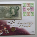 1998 First Day Coin Cover - 10th Anniversary of the Last One Pound Note £1 Banknote & £1 Pound Coin PNC Cover Right