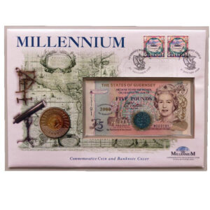 1999 First Day Coin Cover - Millennium £5 Banknote & £5 Pounds Coin PNC Cover - Guernsey Post Office FDC Face