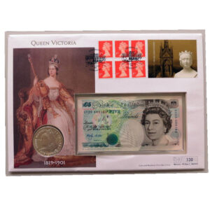 2001 First Day Coin Cover - Queen Victoria £5 Banknote & £5 Pounds Coin PNC Cover - Westminster Collection FDC Face