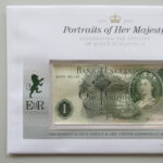 2012 First Day Banknote Cover - Portraits of Her Majesty £1 One Pound Banknote Cover Left