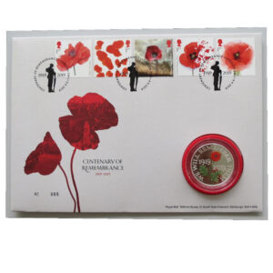 2019 First Day Coin Cover - Centenary of Remembrance Silver Proof £5 Pounds Coin PNC Cover - UK FDC Royal Mail Face