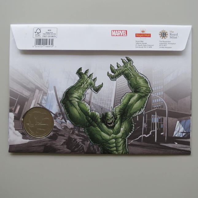 2019 First Day Medal Cover - Marvel Hulk Medal PNC Cover - UK FDC Royal Mail Back