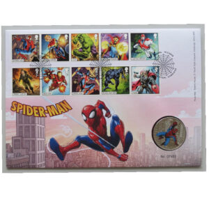 2019 First Day Medal Cover - Marvel Spider-Man Medal PNC Cover - UK FDC Royal Mail Face