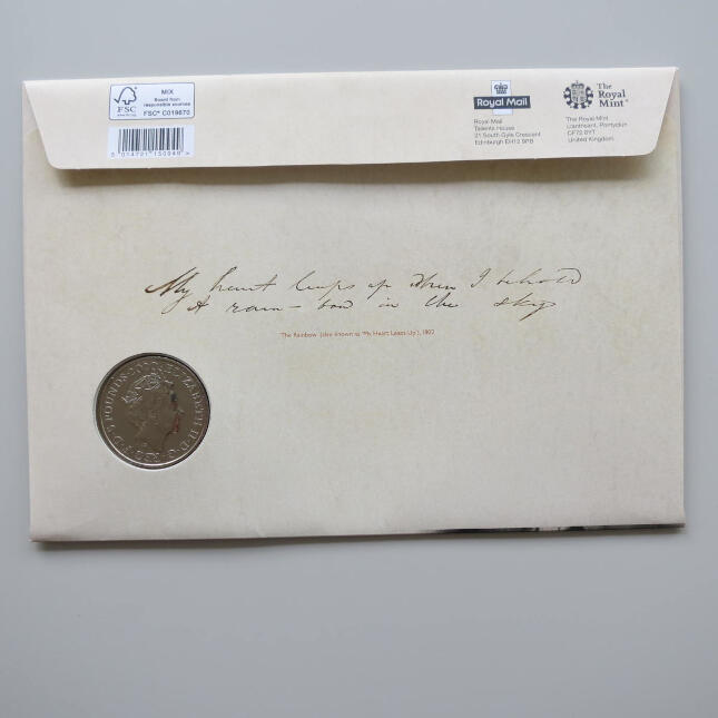 2020 First Day Coin Cover - William Wordsworth 250th Birth Anniversary £5 Pounds Coin PNC Cover - UK FDC Royal Mail Back