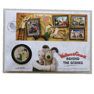 2022 First Day Medal Cover - Wallace & Gromit Behind The Scenes Silver Plated Medal PNC Cover - UK FDC Royal Mail Face